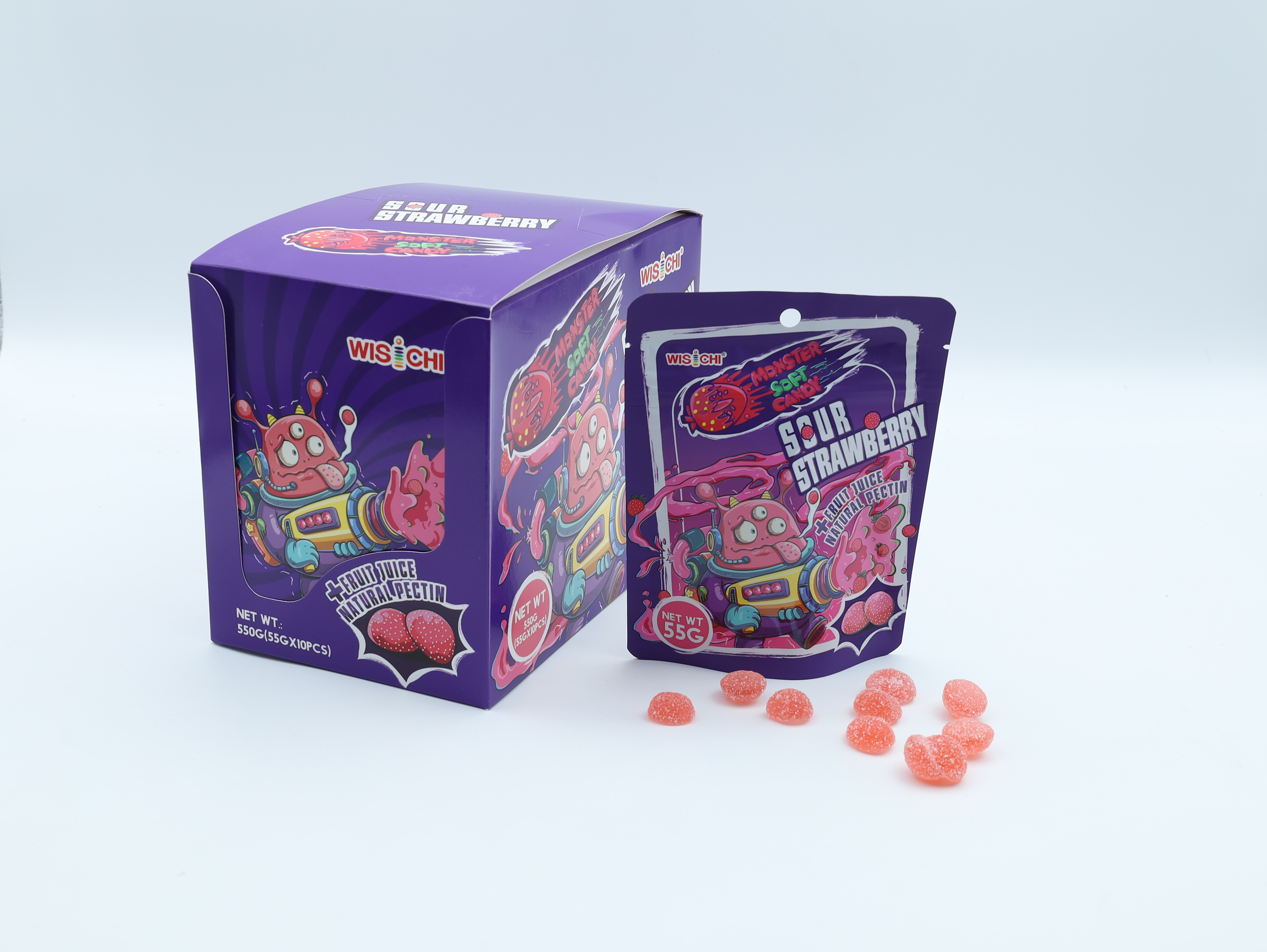 55g Sour Pectin Gummy Candy Strawberry